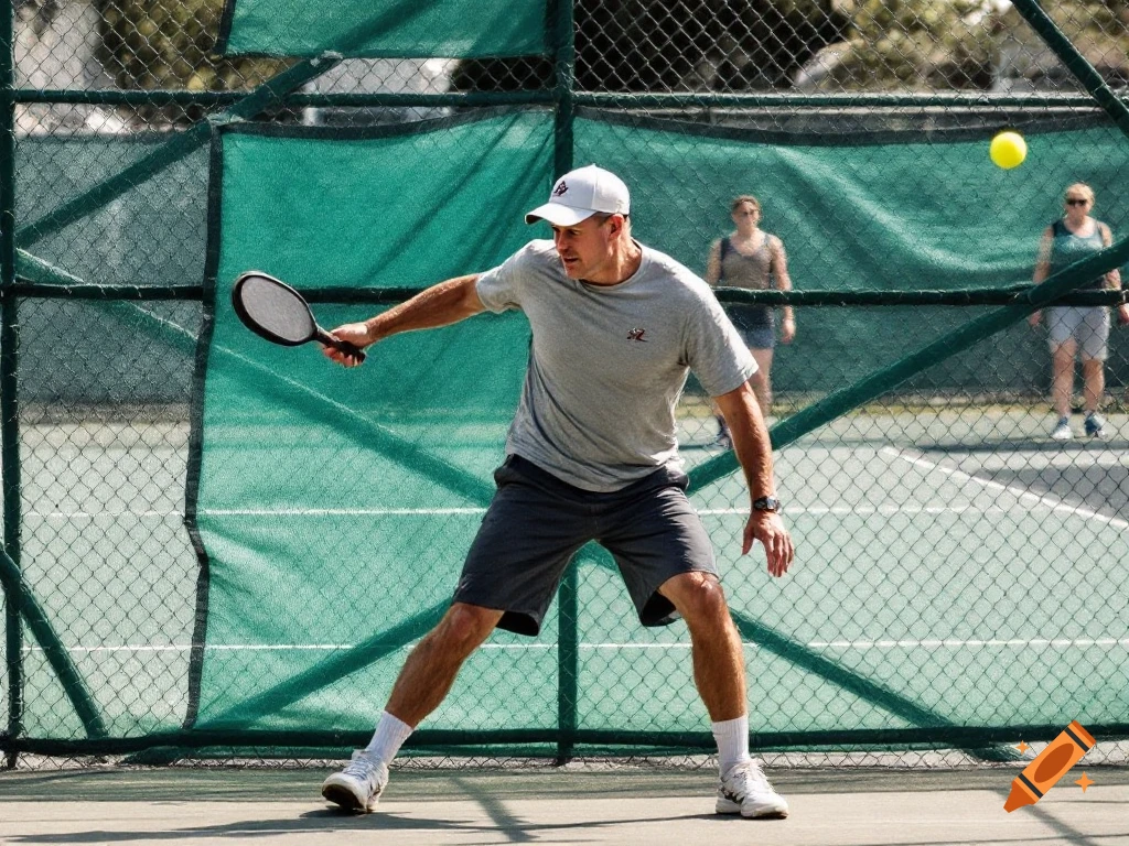 Man plays pickleball on a court