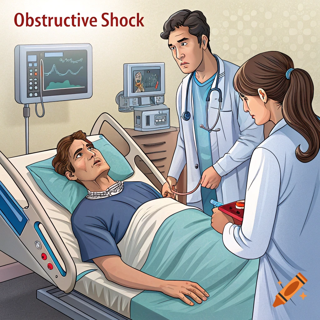 Illustration of doctors treating a patient in a hospital bed, with text ...