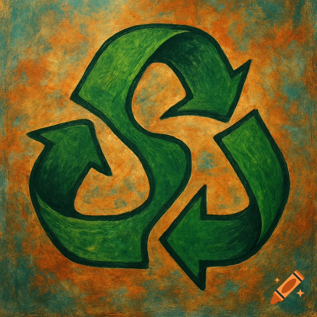 Green recycling symbol in a textured, painterly style