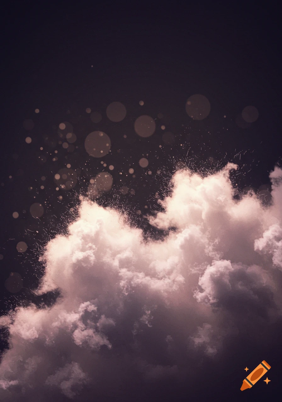 Dark clouds illuminated from below with scattering light particles.