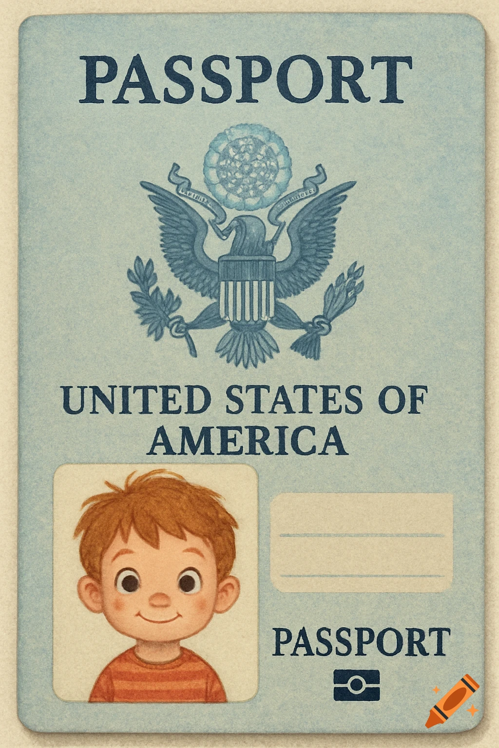 Cartoon illustration of a kid on an American passport