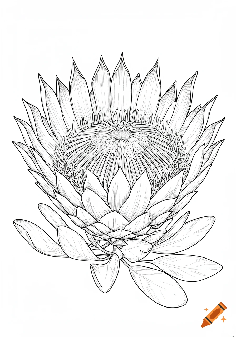Line drawing of a Protea flower