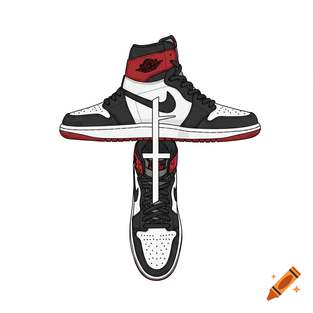 Illustration of two Air Jordan sneakers arranged in a cross shape on a white background.