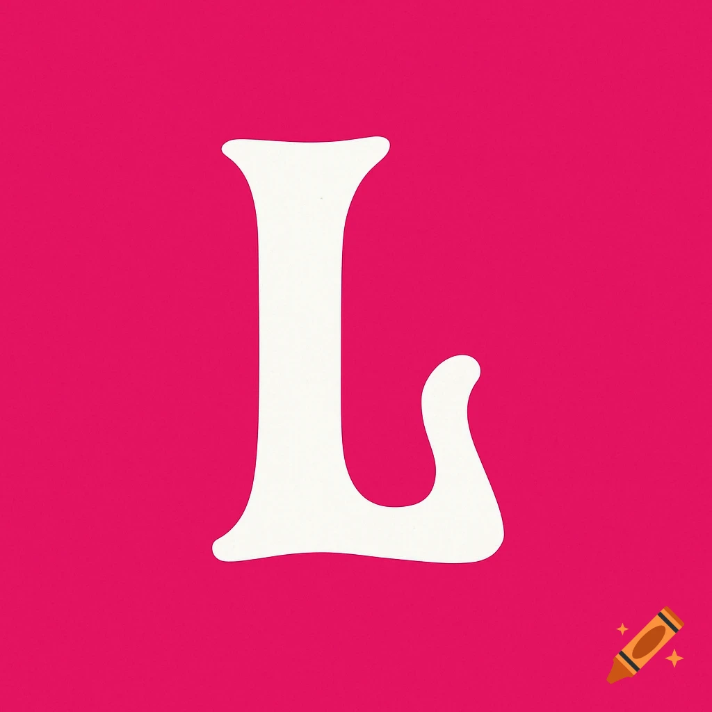 A large white letter L in a decorative font on a bright pink background.