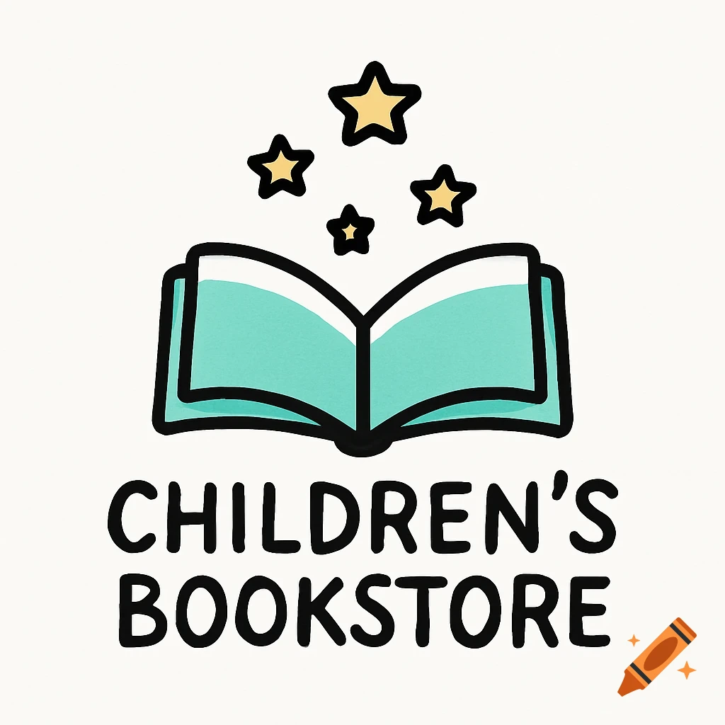 A simple logo featuring an open book with stars above it, and the text CHILDREN'S BOOKSTORE below.