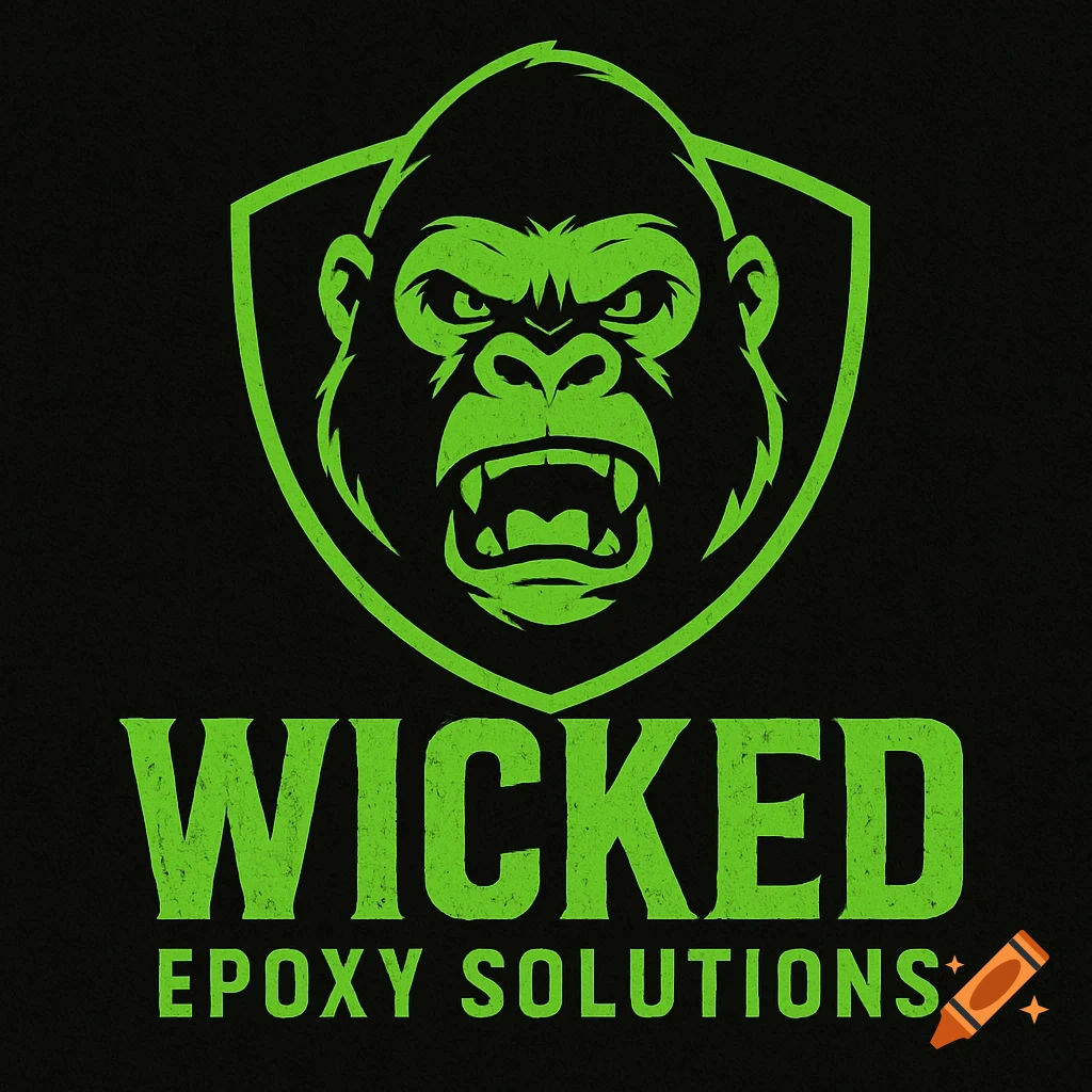 A green gorilla head logo above the text "WICKED EPOXY SOLUTIONS" on a black background.