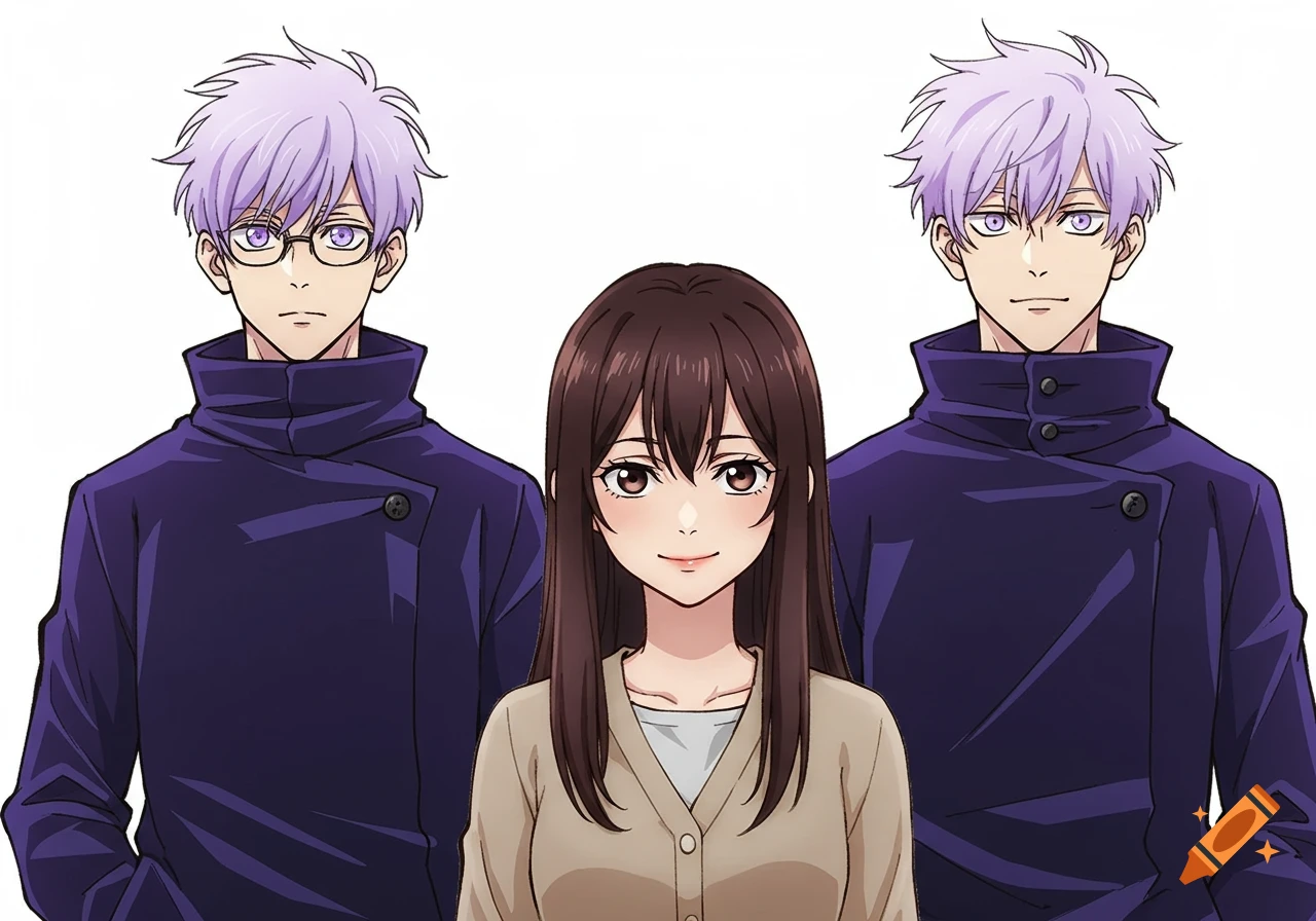 Anime fanart of Satoru Gojo, Suguru Geto, and a woman.