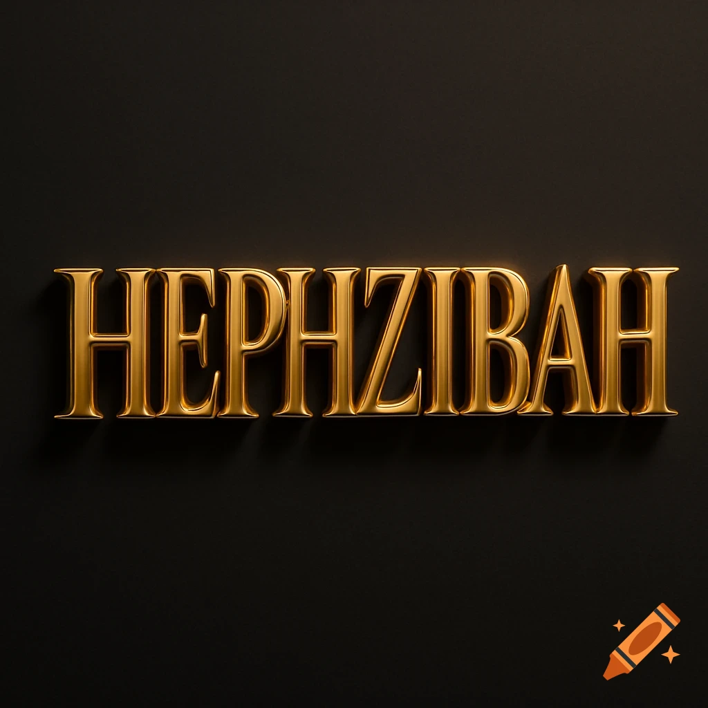 3D rendered gold text spelling 'HEPHZIBAH' on a black background.