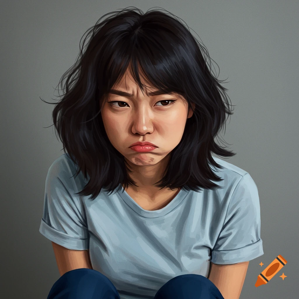 Digital painting of a young woman pouting