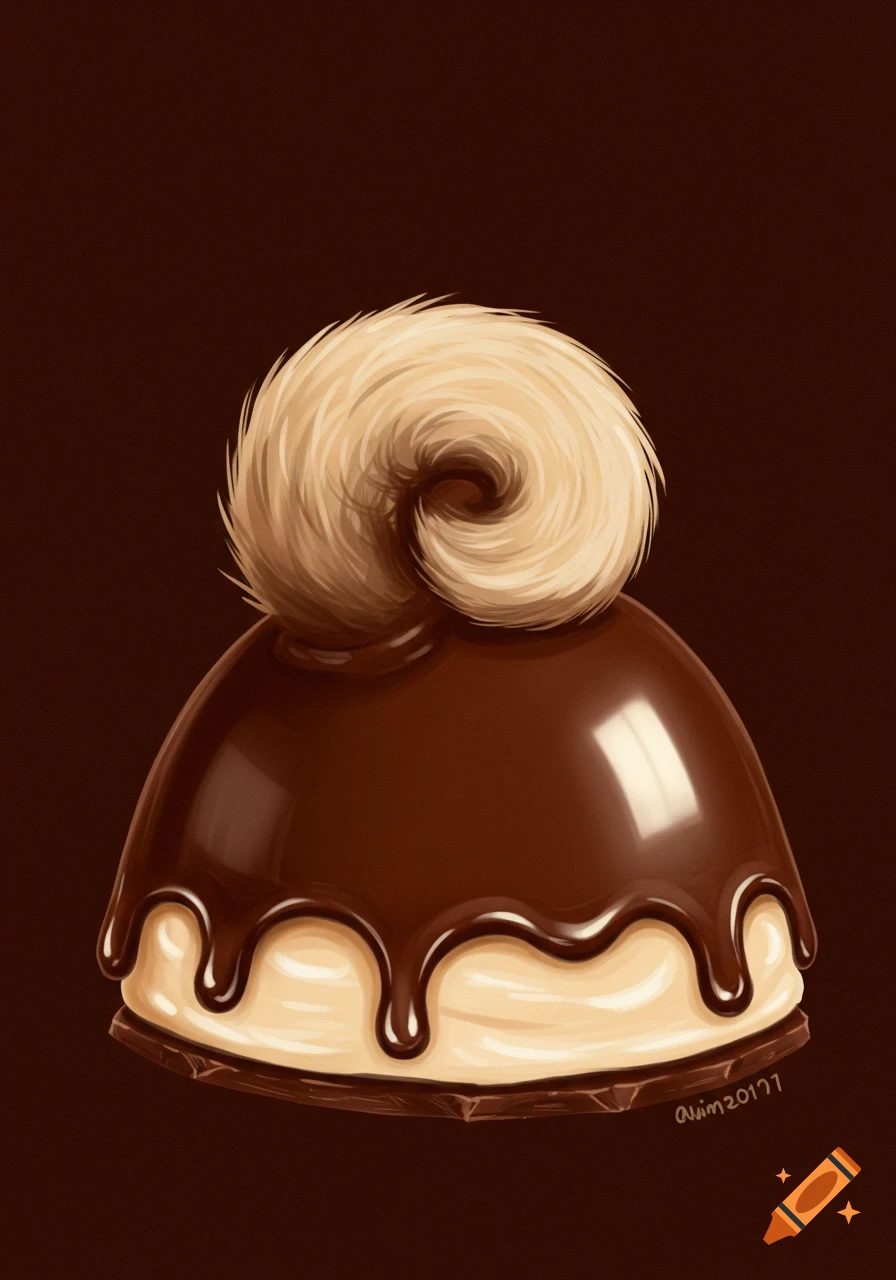 A chocolate and cream dessert with a fuzzy swirl topping.