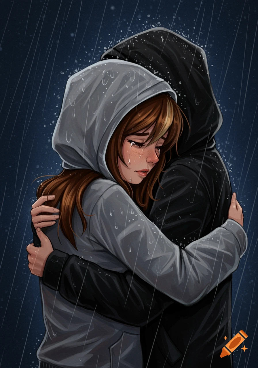 Boy Hugging Crying Girl Drawing Pin On Crushed:(