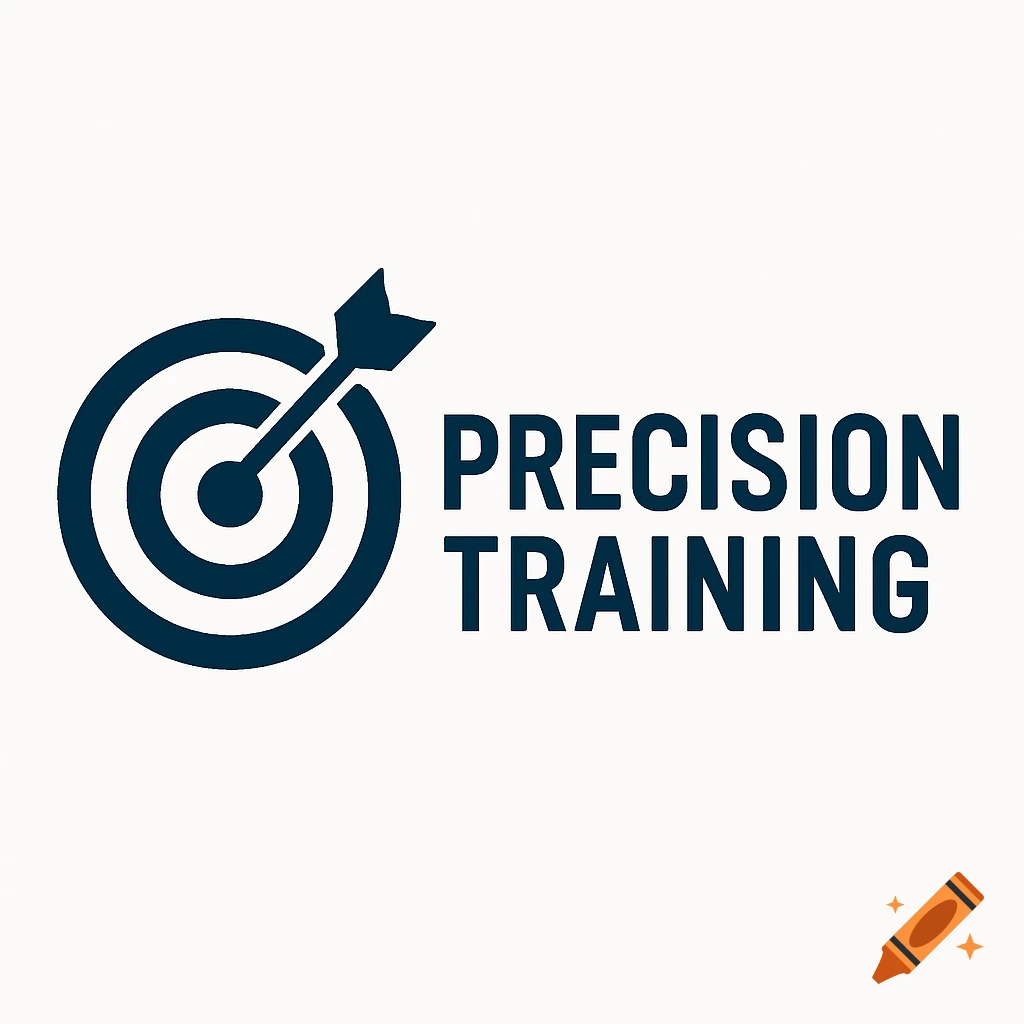Logo featuring a target with an arrow hitting the center and the text PRECISION TRAINING.
