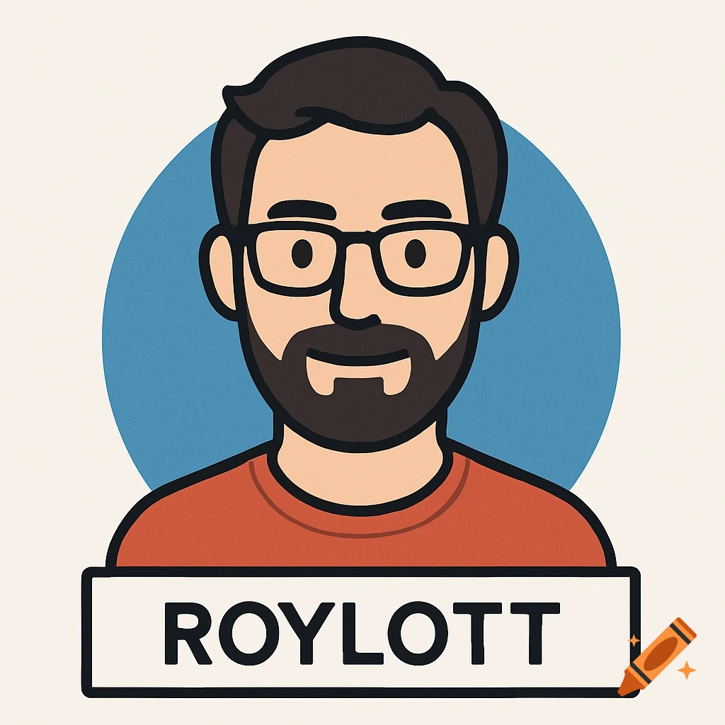 Cartoon avatar of a man with glasses and beard, with 'ROYLOTT' label below.