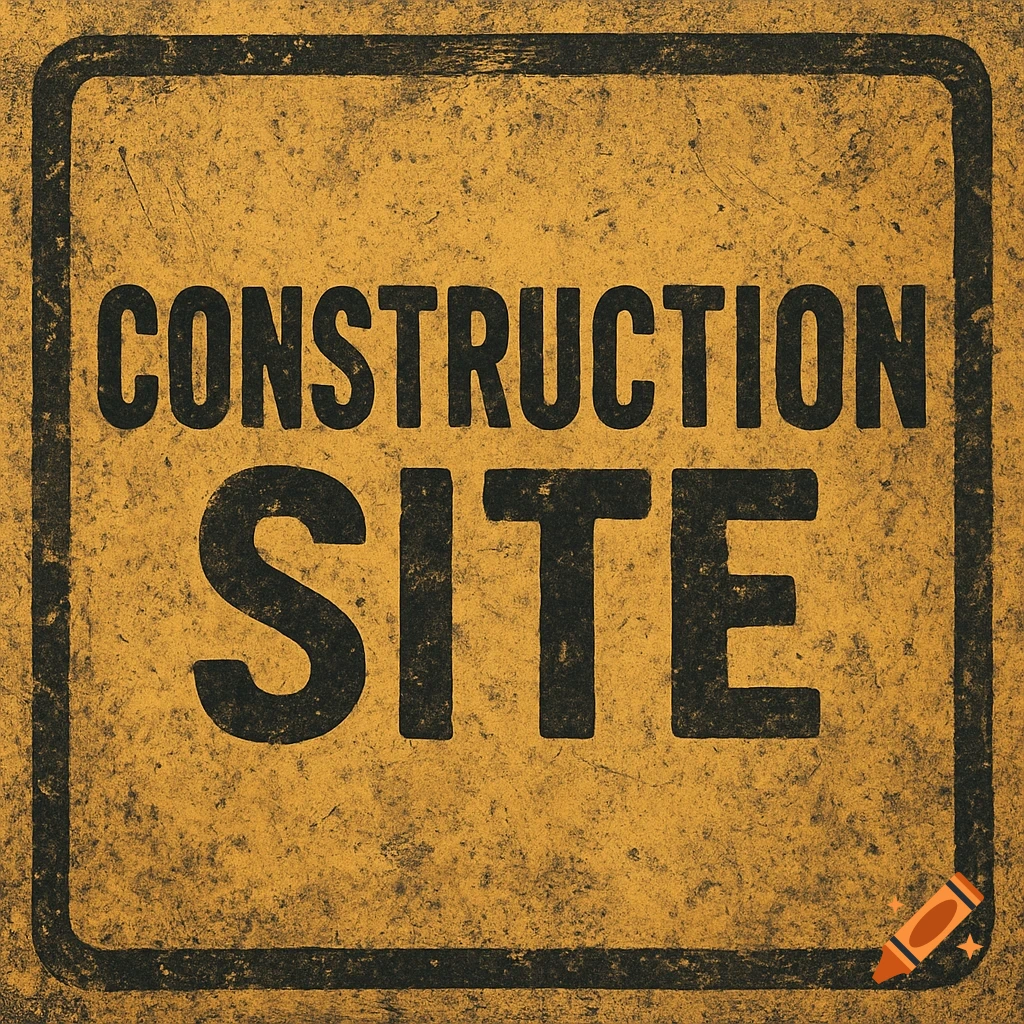 Worn yellow and black sign with text 'CONSTRUCTION SITE'