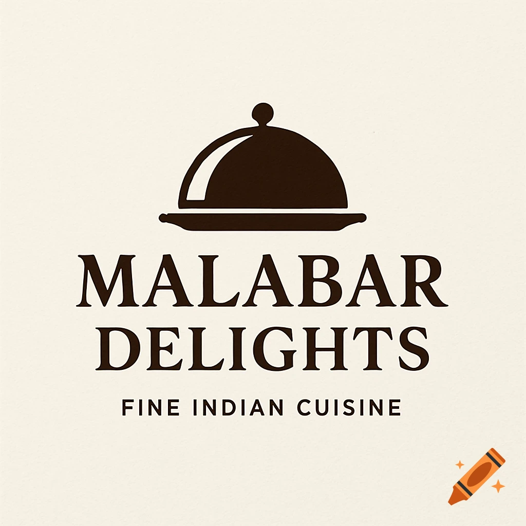 Logo for Malabar Delights featuring a cloche icon and text 'Fine Indian Cuisine'