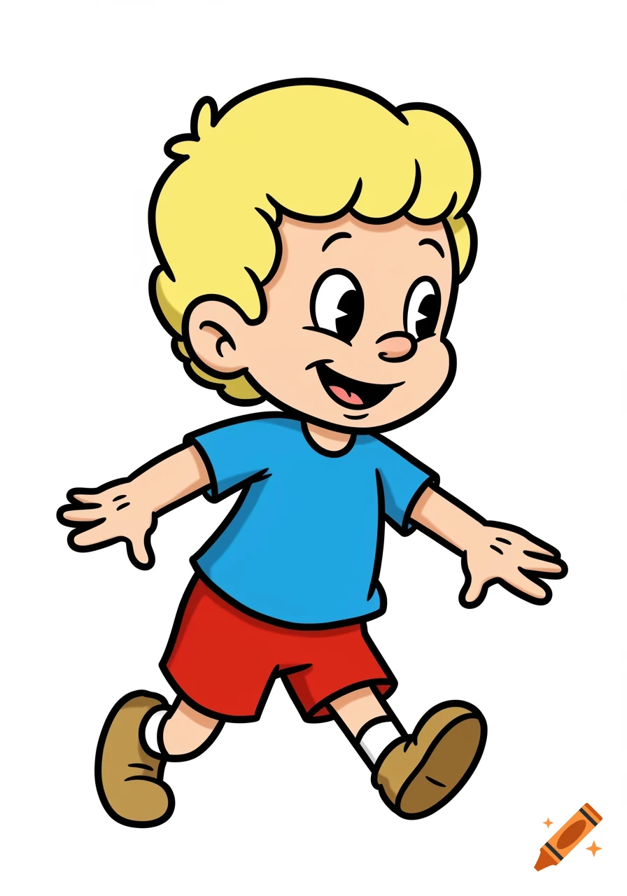 Vintage cartoon boy walking