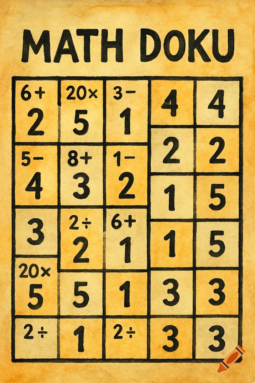 Math Doku puzzle grid in a watercolor style
