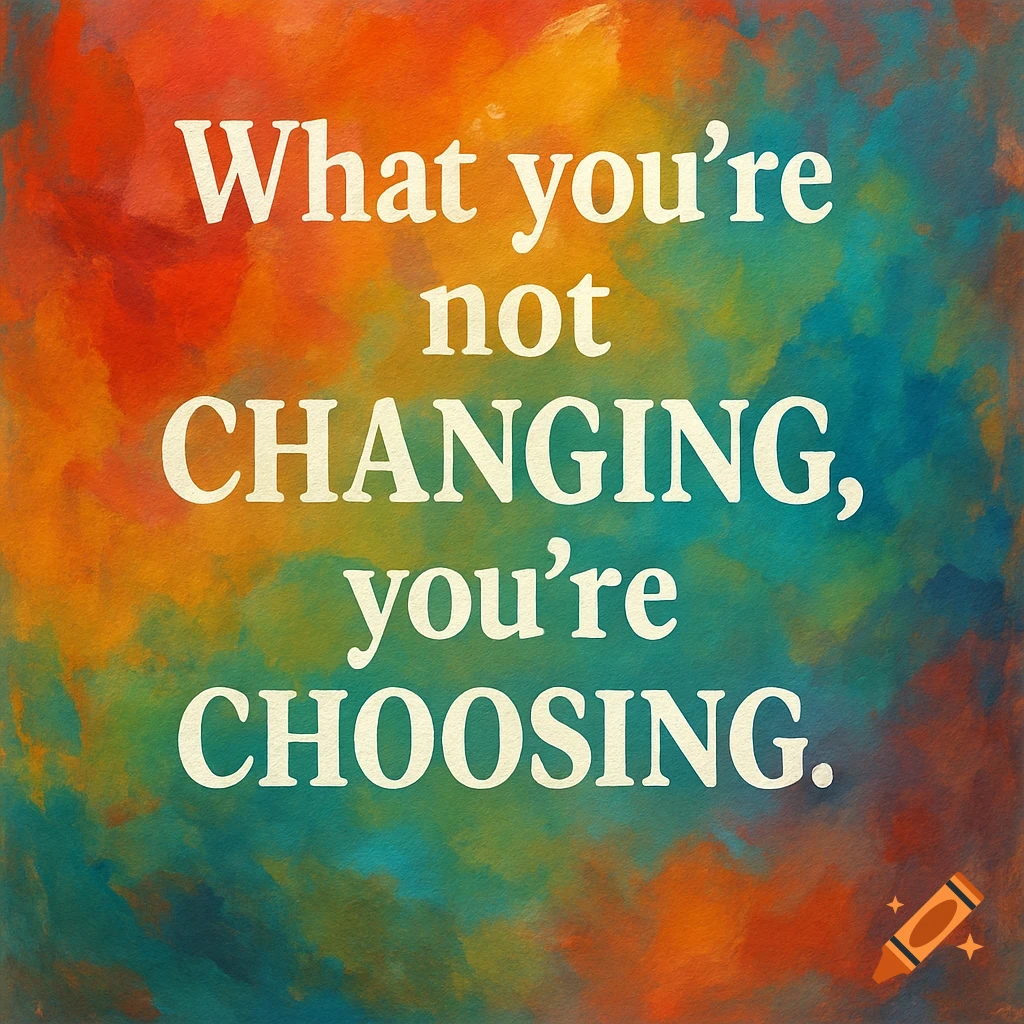Motivational quote 'What you're not changing, you're choosing.' on a colorful abstract painted background.