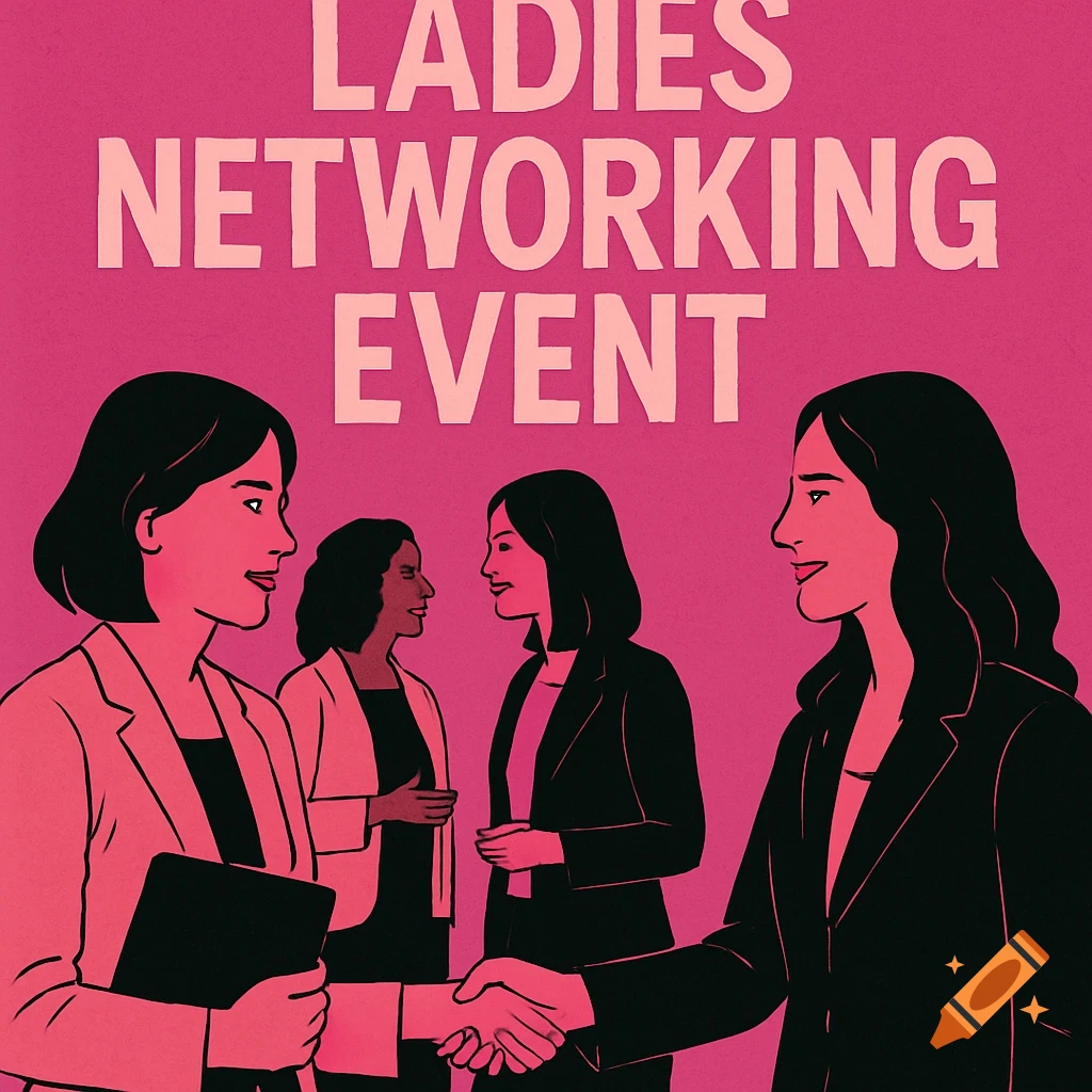 Illustration of women networking at an event with text 'LADIES NETWORKING EVENT'.