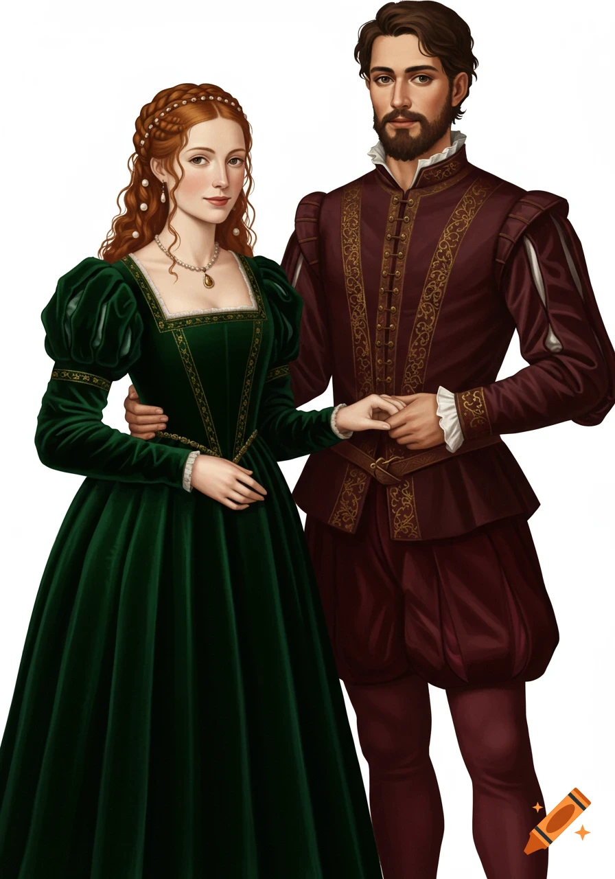 A renaissance couple in formal clothing