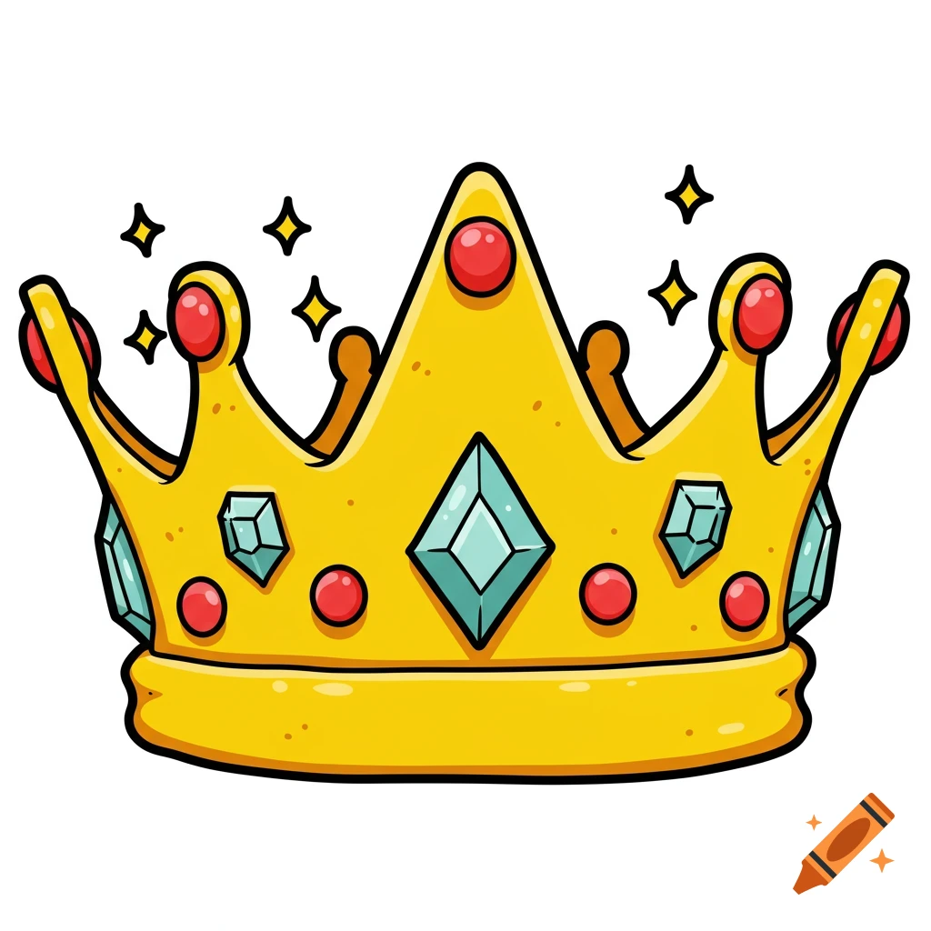 A cartoon golden crown decorated with red and blue gems.