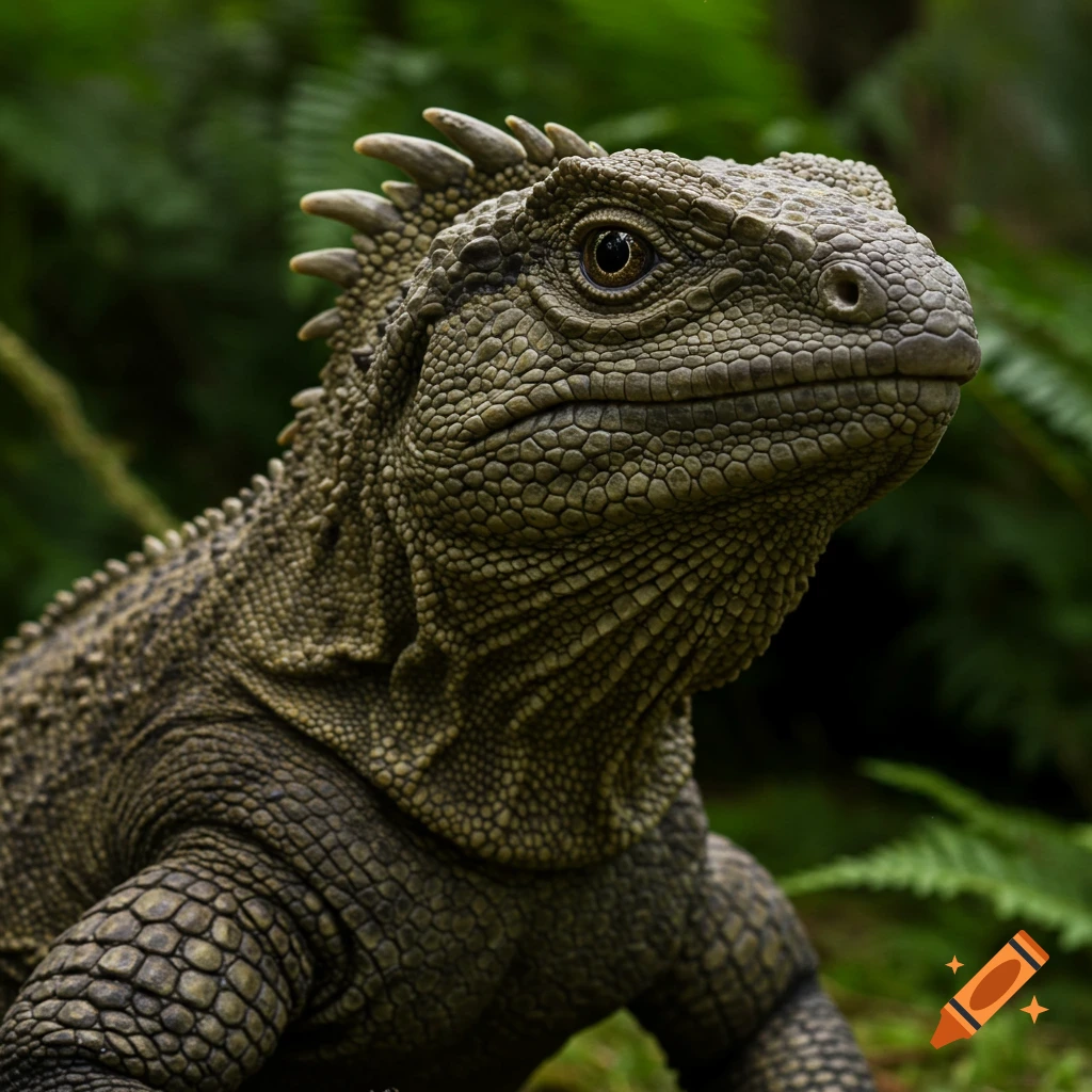 A close-up, highly detailed, photorealistic portrait of a tuatara.