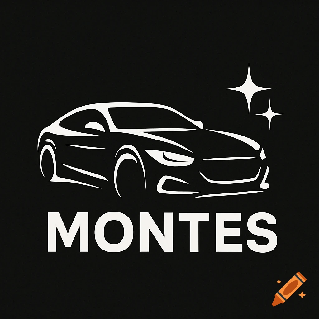 White silhouette car logo above MONTES text on black background with stars.