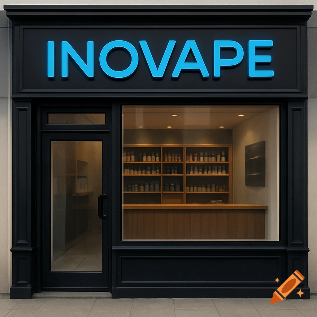 A black storefront with a blue sign reading "INOVAPE" above the entrance and a window showing shelves inside.