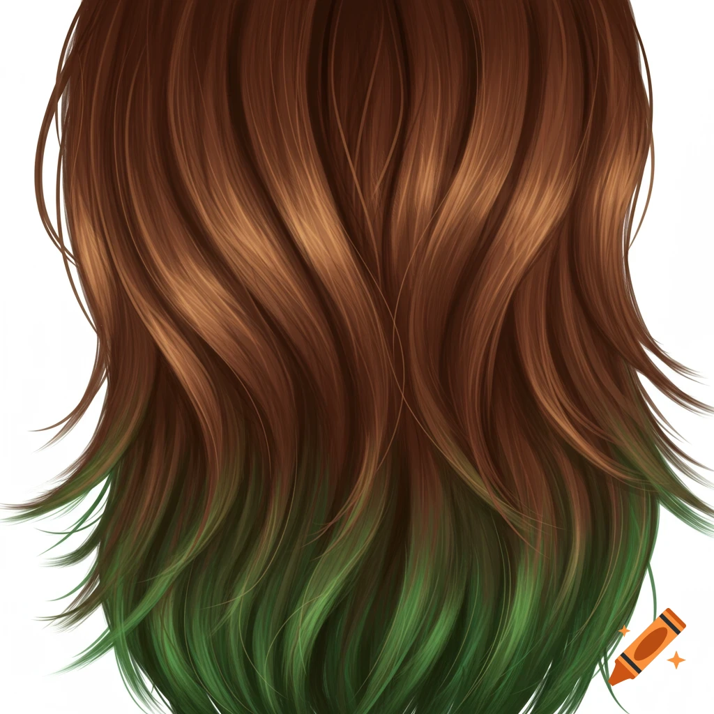 Illustration of long brown hair with green tips