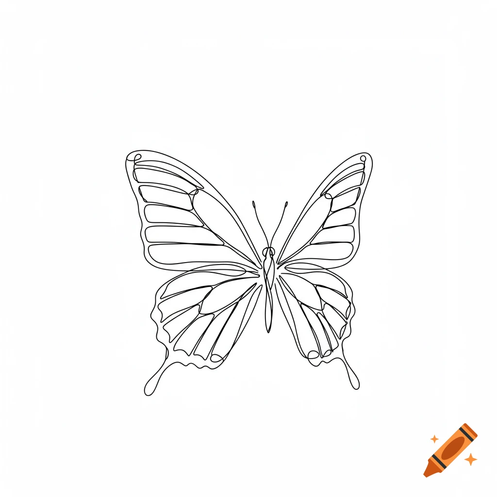 A minimalist continuous line drawing of a butterfly.
