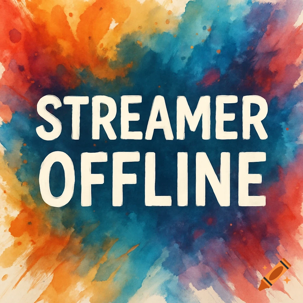 The words 'Streamer offline' in white font on an abstract watercolor background of red, orange, blue, and yellow splashes.