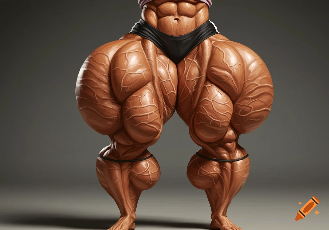 Close-up of a person's extremely muscular, veiny thighs and legs.