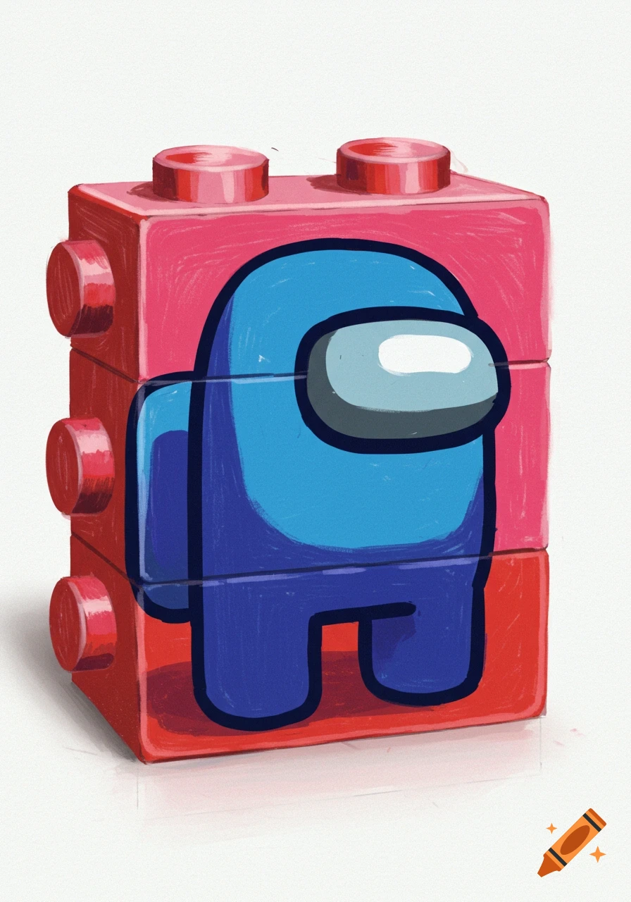 A blue Among Us character painted on a pink brick toy
