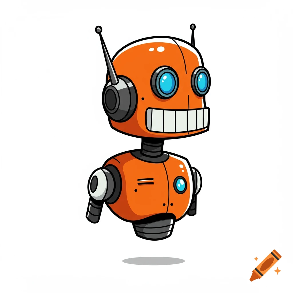 An orange cartoon robot in vector style