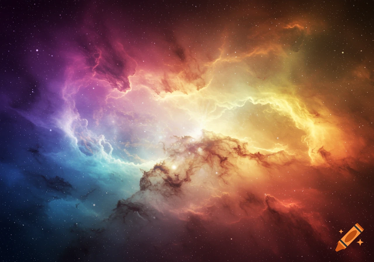 A colorful nebula with swirling gas and stars in space.