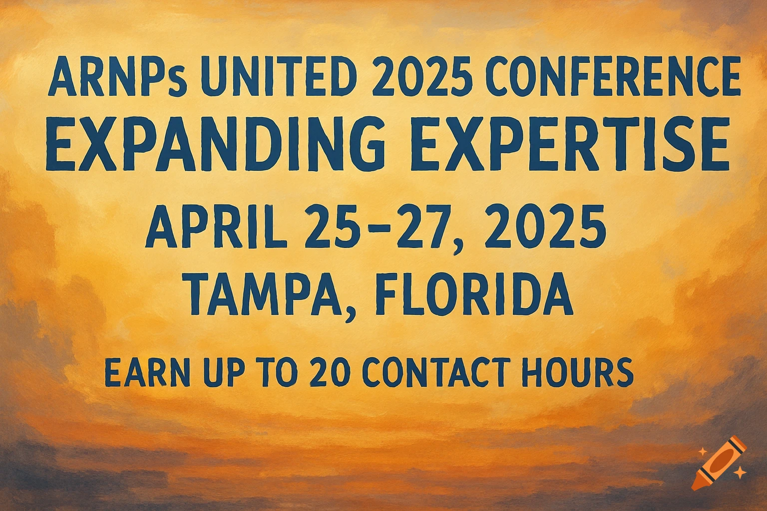 Banner for the ARNPs United 2025 conference with date, location, and contact hours info on a textured background.