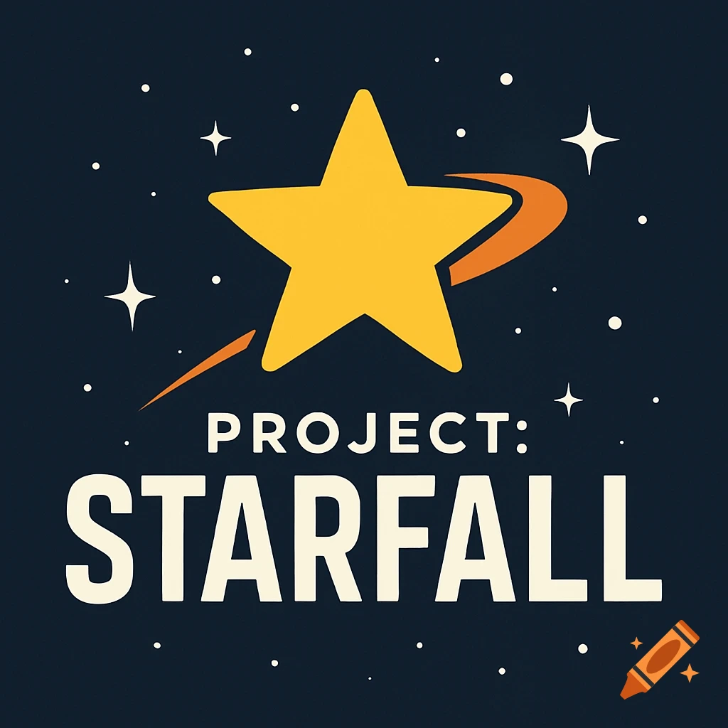 Logo for Project: StarFall with a large star and space background.