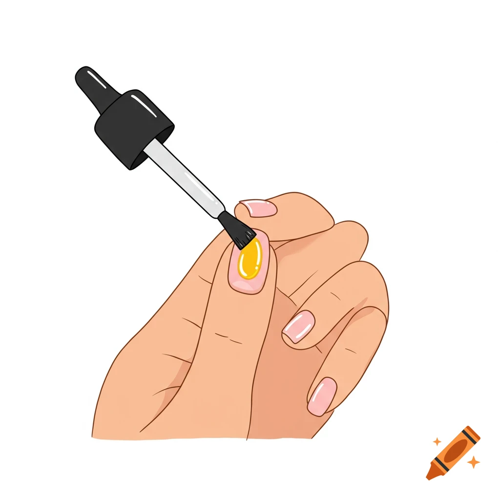 Vector illustration of a hand applying oil to a fingernail with a ...