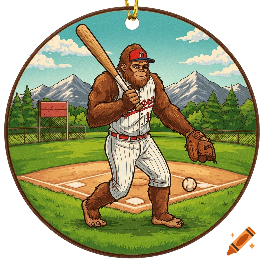 Bigfoot with Baseball Bat Pullover Hoodie　並行輸入 Cartoon illustration of a Bigfoot wearing a baseball uniform and