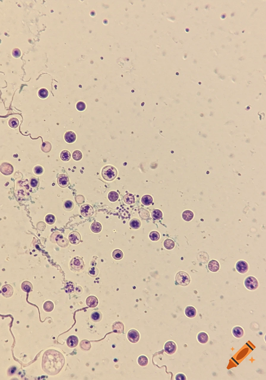 Microscopic view of cells and wavy structures
