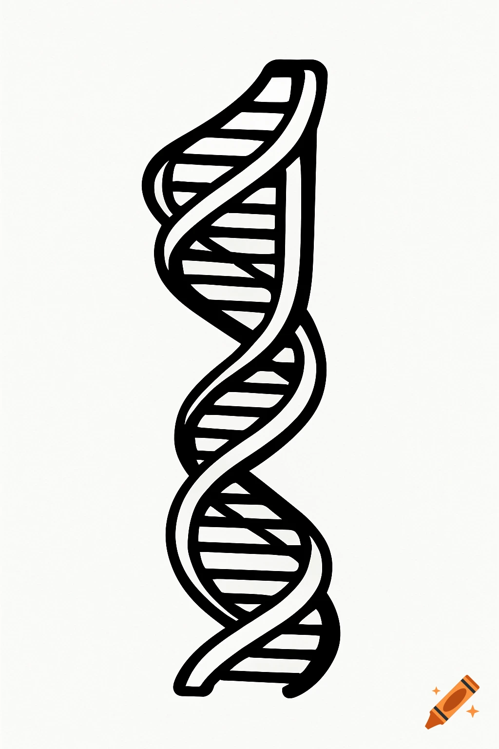 A black and white clipart style illustration of a DNA double helix shaped like the number 1