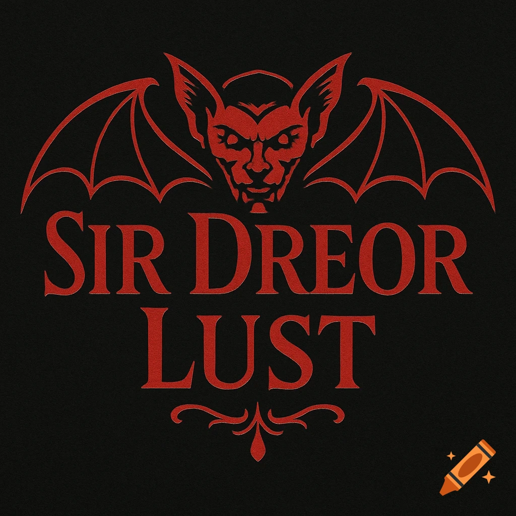 Red logo featuring a bat creature above the text 'SIR DREOR LUST' on a black background.
