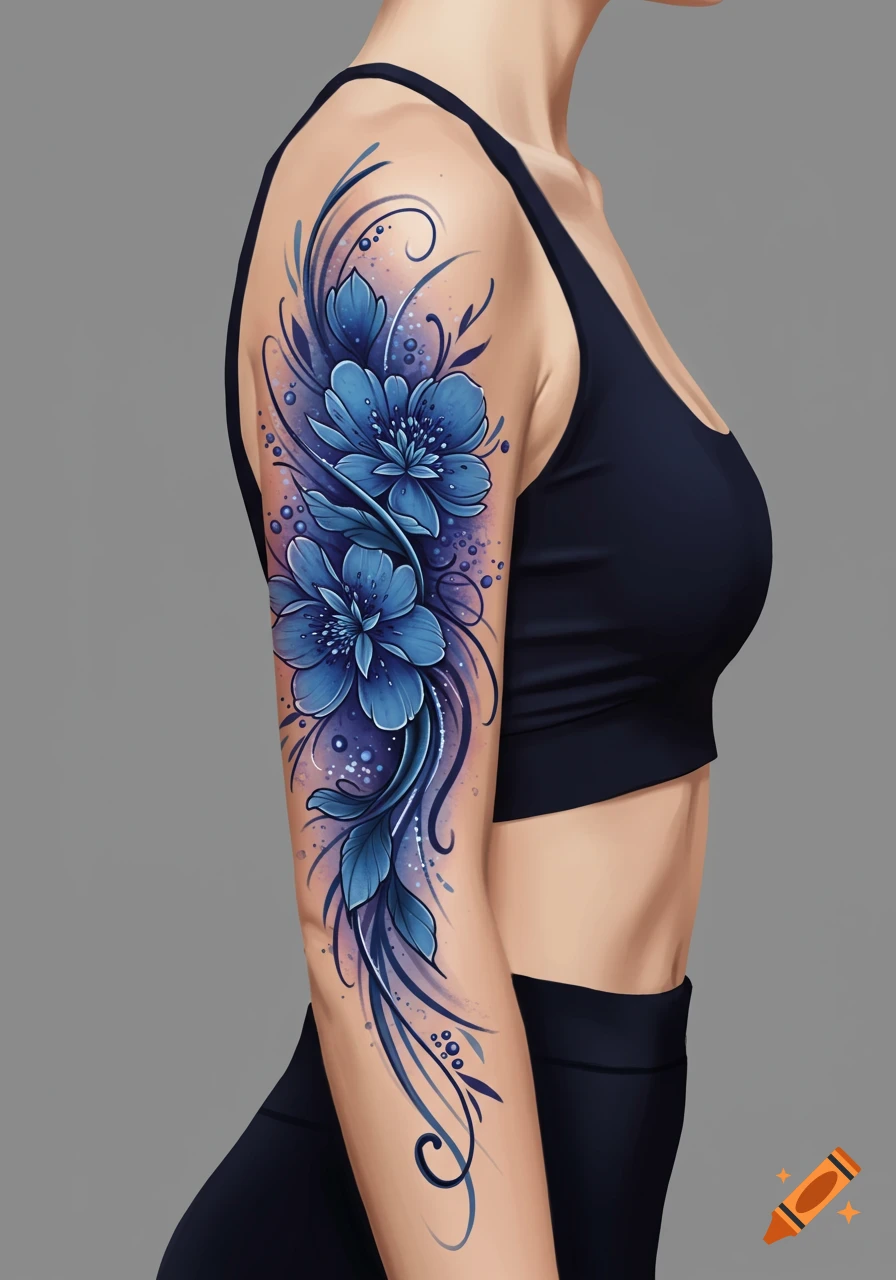 Blue floral tattoo design on an arm.