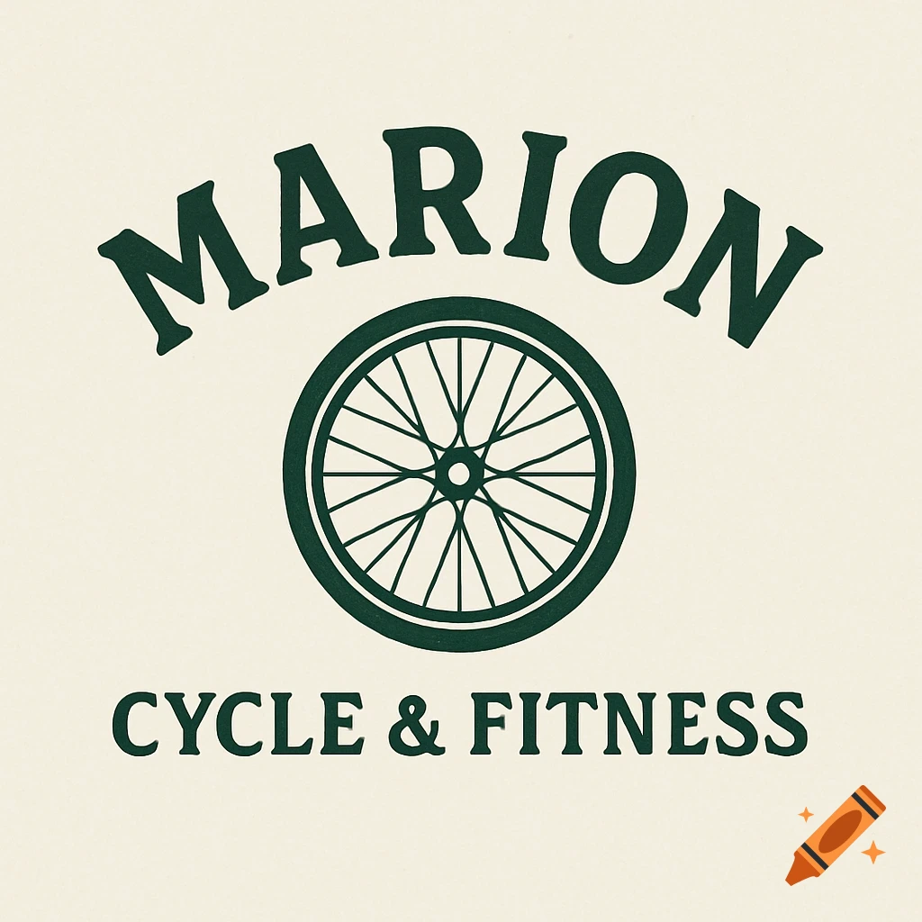 Logo for Marion Cycle & Fitness with a bicycle wheel