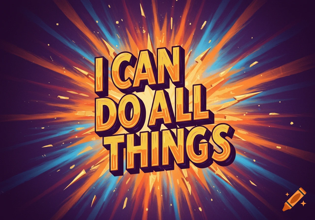 Bold text reads I CAN DO ALL THINGS over a colorful starburst background.