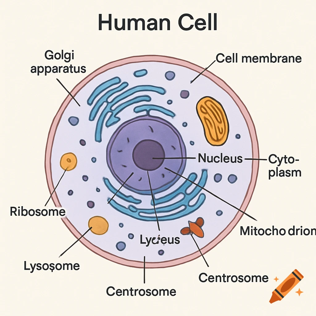 A labeled diagram of a human cell