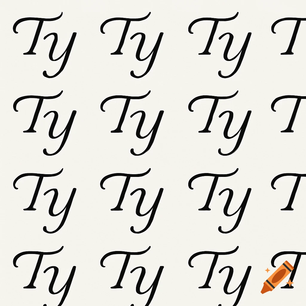 Repeating pattern of the letters Ty in a black script font on a light background.