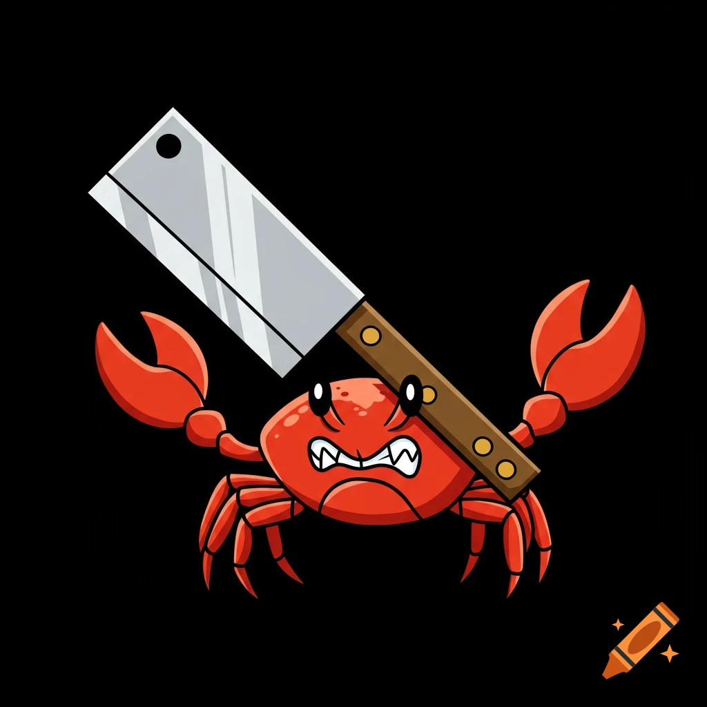 Cartoon red crab holding a large cleaver