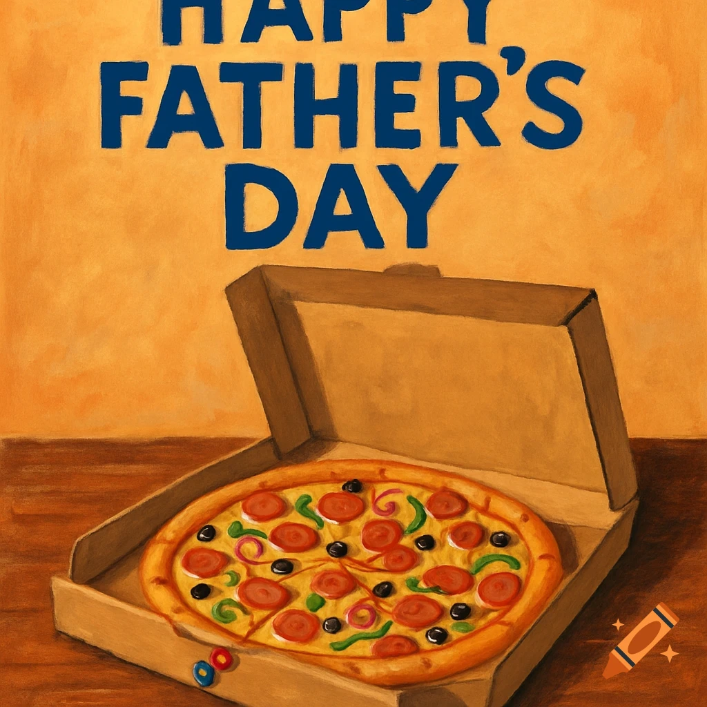 Painted Father's Day card with a pizza in a box.