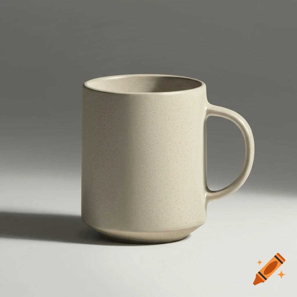 A minimalist beige mug in a studio setting.